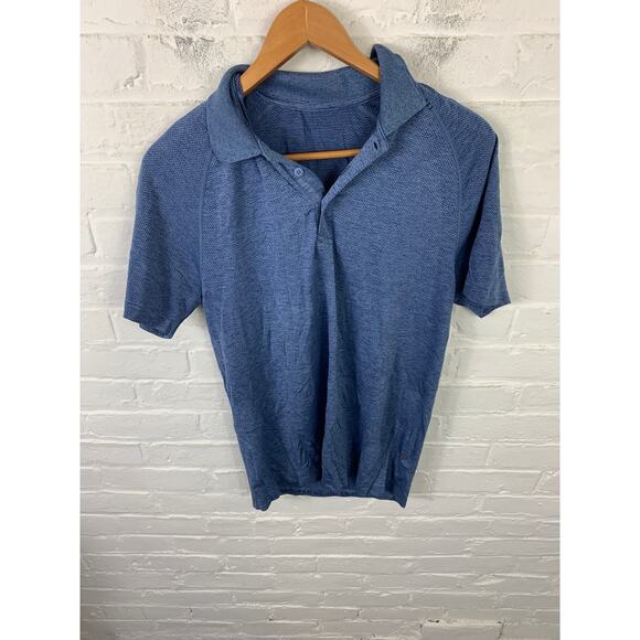 Lululemon Men's Classic Fit Polo Shirt Short Sleeve Solid Blue Size Medium - Picture 3 of 7